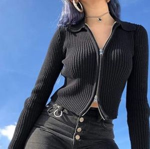 Zip Up Fitted Top Black