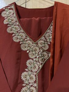 Rust maroon embroidered Kameez salwar suit