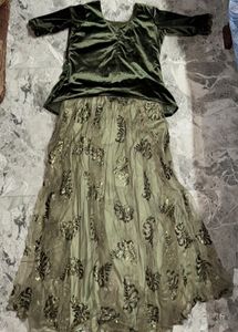 Green Velvet Kurta Set