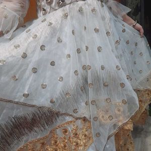 White &amp; Gold Sequin Dupatta