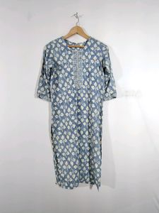 Blue And Cream Printed Kurta Set (Women&#39;s)