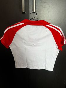 Red And White Crop Tshirt