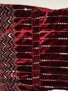 Elegant Maroon Velvet Embellished With Net Plazo