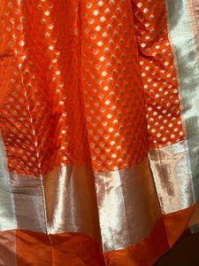 Pure Banarasi Orange &amp; Gold Dupatta