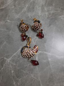 Peacock Pendant For Neck Lace  With Earrings