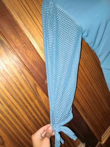 Light Blue Mesh Sleeve Top