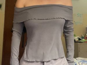 Gray Off-the-Shoulder Ribbed Top