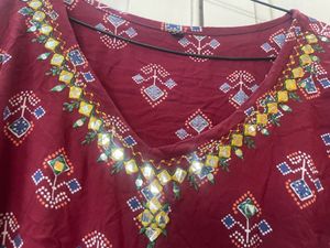 RED BANDHEJ KAFTAN KURTI