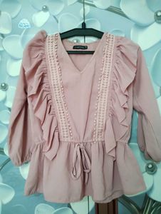 Ruffled Cute Top Peachy Pink Colour