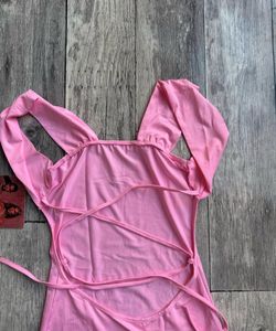 Cute Pink square neck maxi Dress