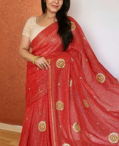 Red Embellished Saree
