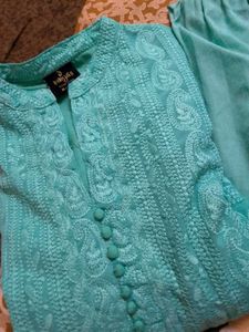 Aqua Chikankari Kurti Set