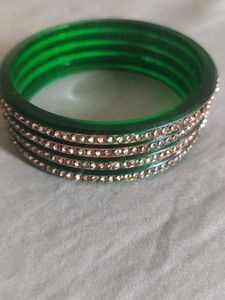 Beautiful Green Bangles With White Stone....