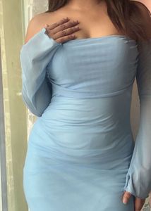 Blue Bodycon long mesh Dress