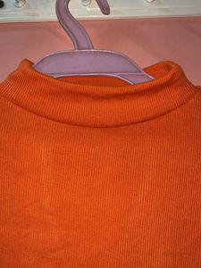 Orange Ribbed Mock Neck Top
