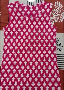 Pink Printed Kurti with Side Slits