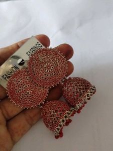 Red Jhumka Earrings