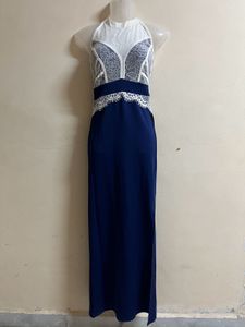 Korean Long Navy Blue Designer Gown
