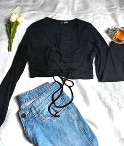 Divided Black Cropped Top