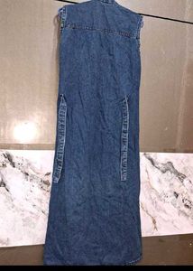 Denim Dress With Brown And White Striped Hodie