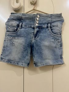 Blue Denim High-waist Shorts