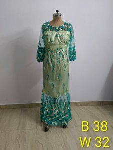 Green & Teal Embroidered Occasion Dress