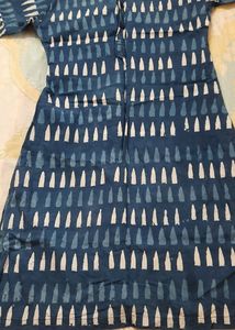 women navy blue batik print kurti