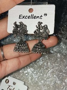 Ethnic Jhumka Earrings - Silver Tone
