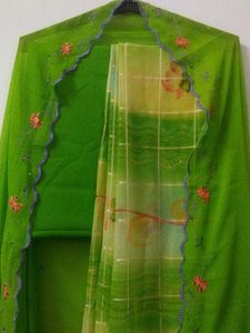 Lush Green Floral Unstitched Suit l Double Shade
