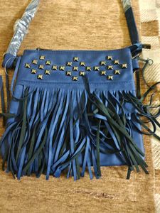 Blue Fringe Crossbody Bag