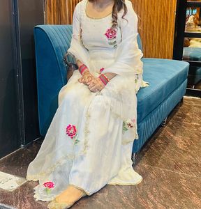 Elegant Off White Embroidered Garara Set