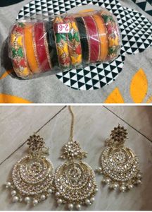 Indian Jewelry Set: Bangles, Earrings & Tikka