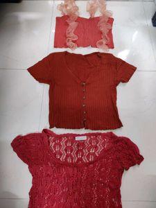 3 rust Ruffled Knit Top