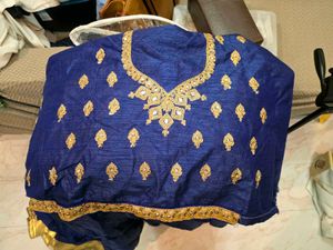 Unstitched Navy Blue Embroidered Lehnga Choli