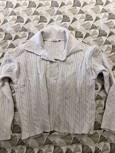 White Cable Knit Polo Sweater