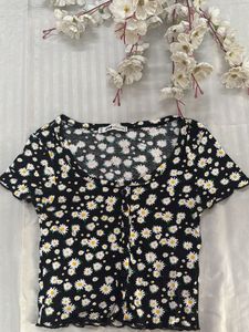 cute floral black top