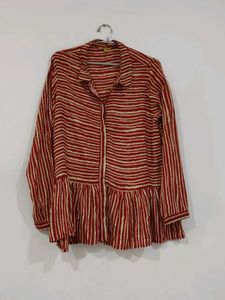 Striped Button-Down Peplum Tunic