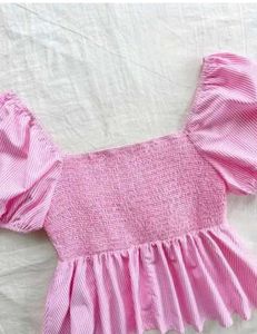 Pink Striped Puff Sleeve Top