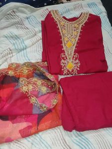 Red Embroidered Salwar Kameez Suit