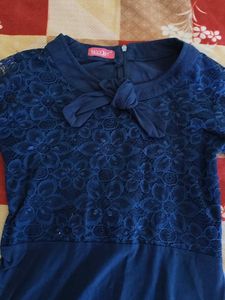 Navy Lace &amp; Jersey Dress