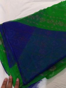 FREE DELIVERY GREEN BLUE COLOUR CHIFFON SAREE