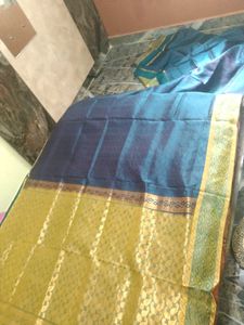 pure blue silk saree with Blouse