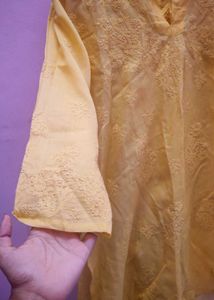 Yellow Lakhnowi Embroidered Kurta