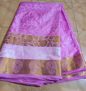 Gold With White And Pink Colour Saree ✨💖
