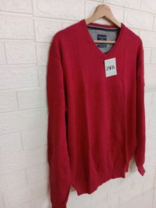 Zara Red V-Neck Sweater - New with Tags