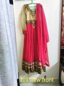 Elegant Pink & Golden Anarkali Dress✨