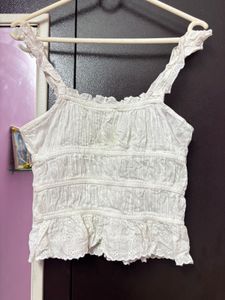 White Ruffle Strap Tank Top