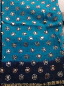 Firozi and Dark Blue khadi Georgette Saree