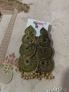 Golden Ethnic Dangle Earrings