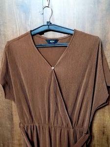 Women Stretchable Brown Corduroy Long Dress